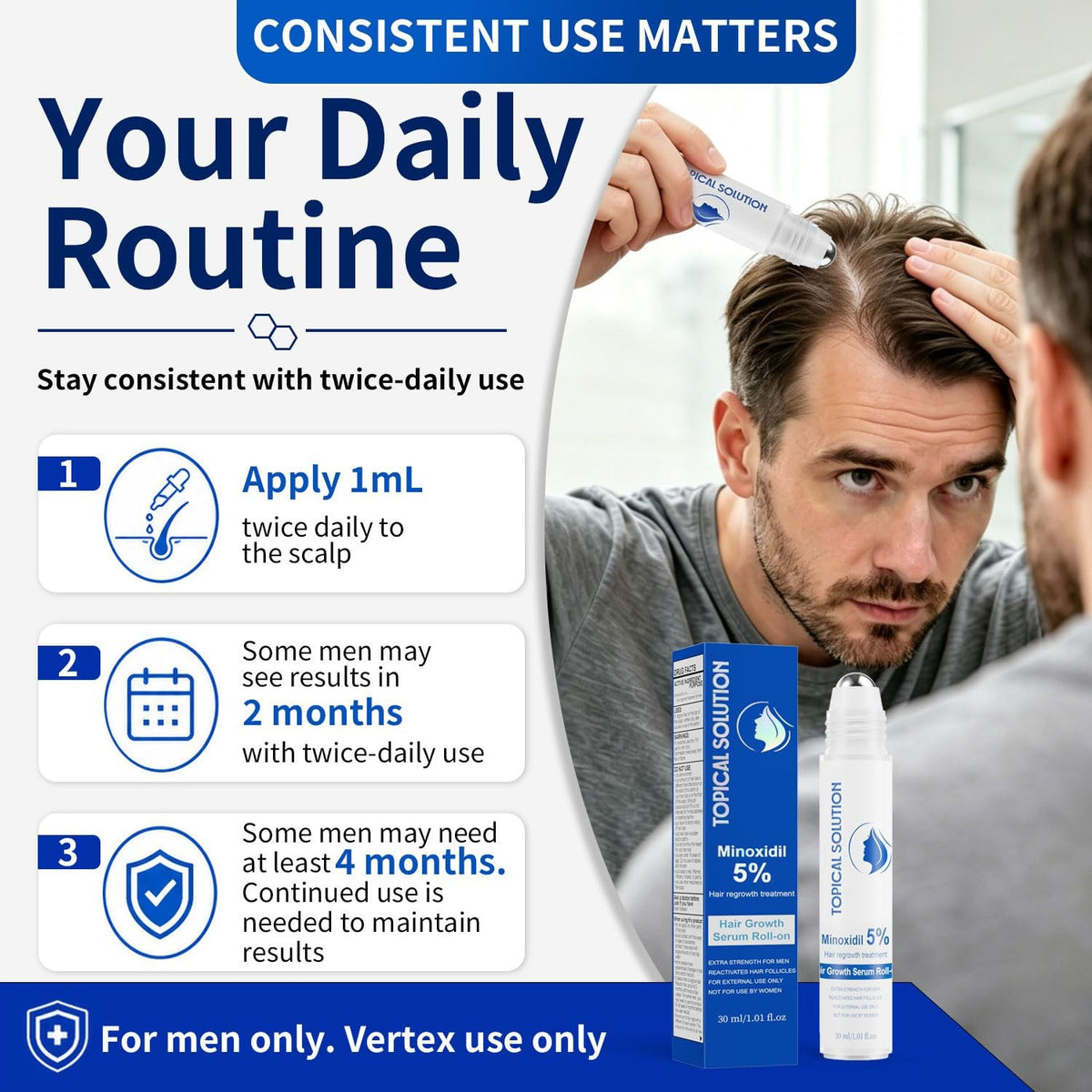 5% Minoxidil Hair Regrowth Solution for Men – Roll-On