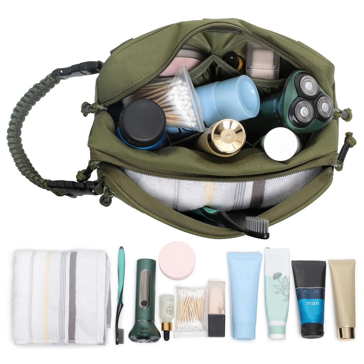 Men's Waterproof Tactical Toiletry Bag with Molle Attachment & Pouch