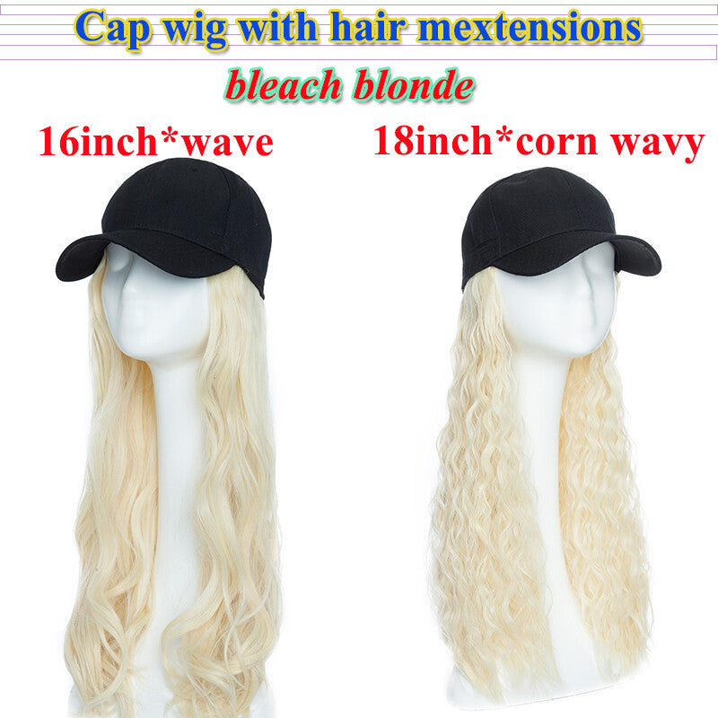Baseball Cap with Synthetic Hair Extensions - Straight, Curly, Wavy Fits Most