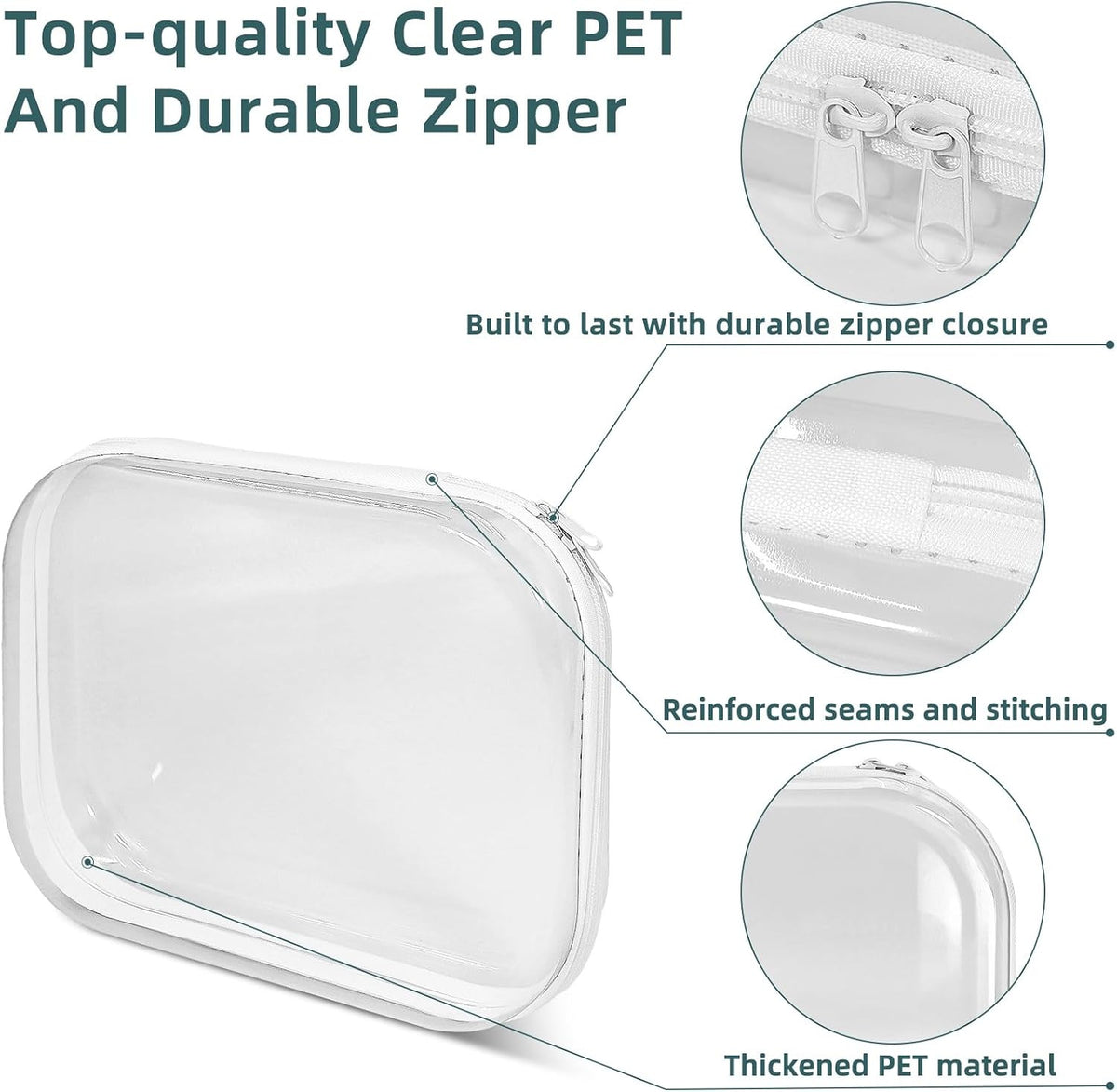 Clear Hard Shell Zipper Cases Set of 3 Waterproof Plastic Organizer Bags