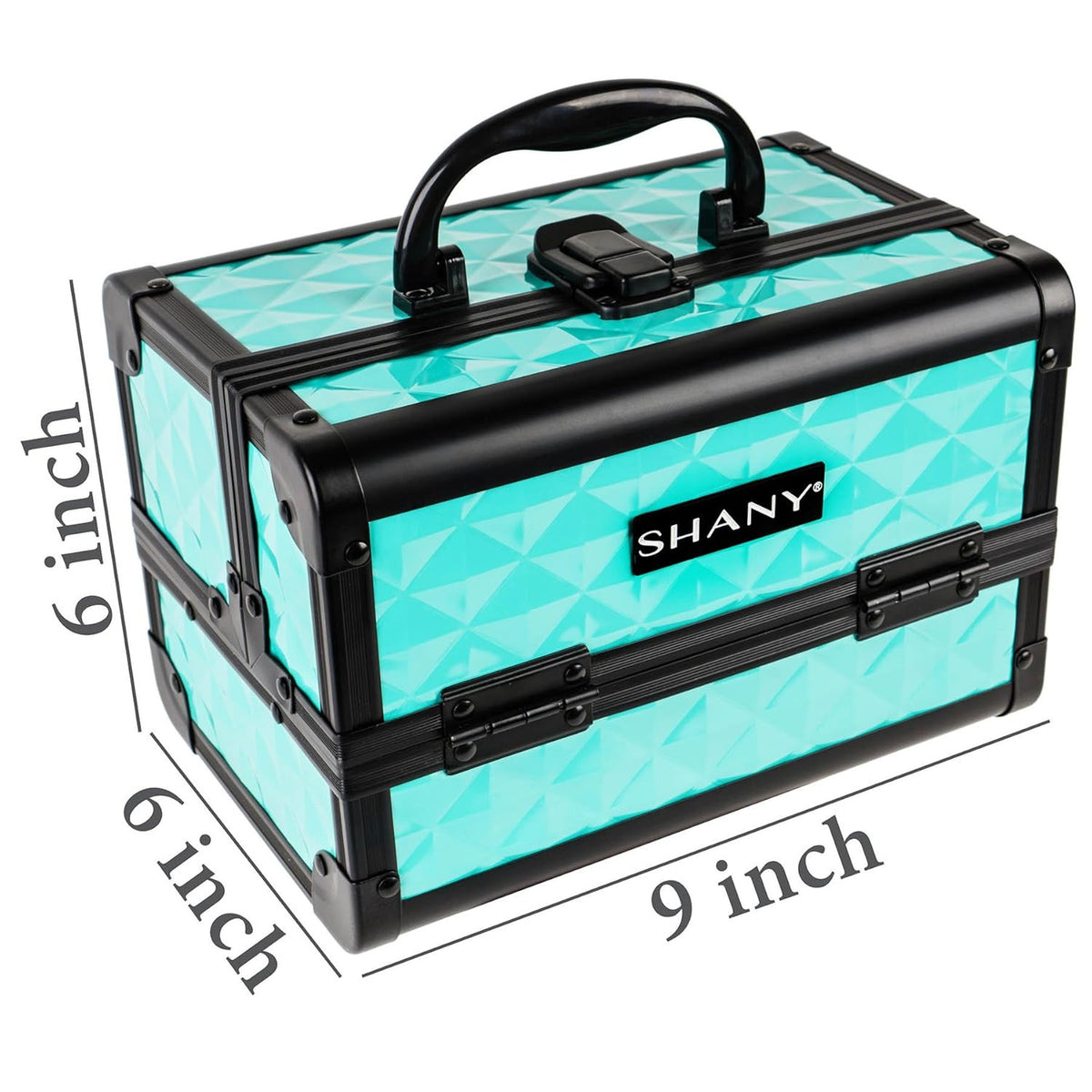 Portable Makeup Case with Mirror Turquoise Travel Cosmetic Organizer with Lock and Trays