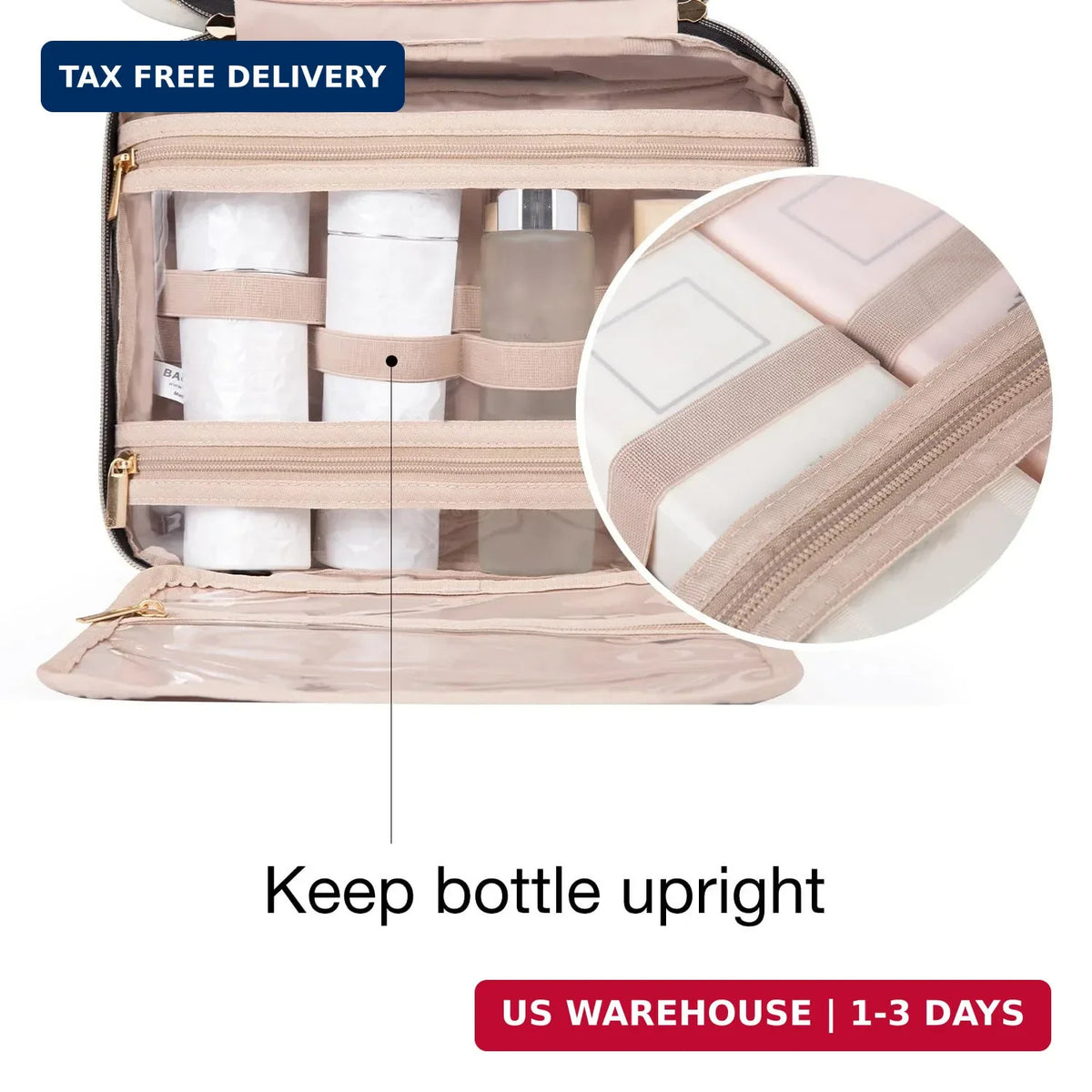 Large Water-Resistant Travel Toiletry Bag with Hanging Hook & Compartments