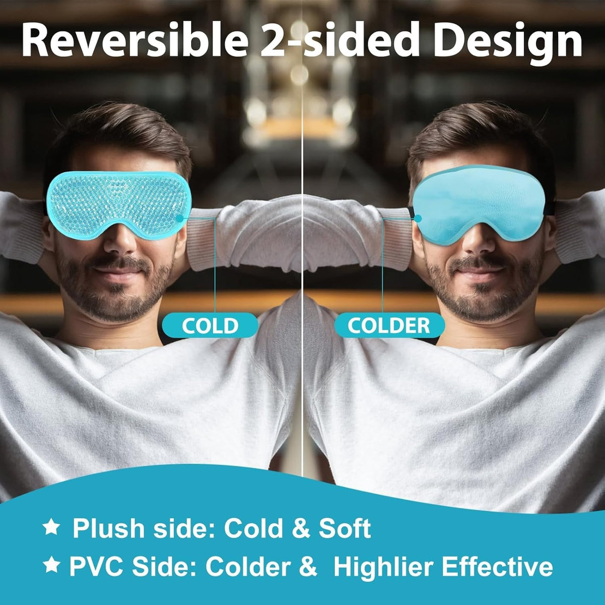 Gel Eye Masks for Cold & Hot Therapy - Reversible Sleep & Migraine Relief Set