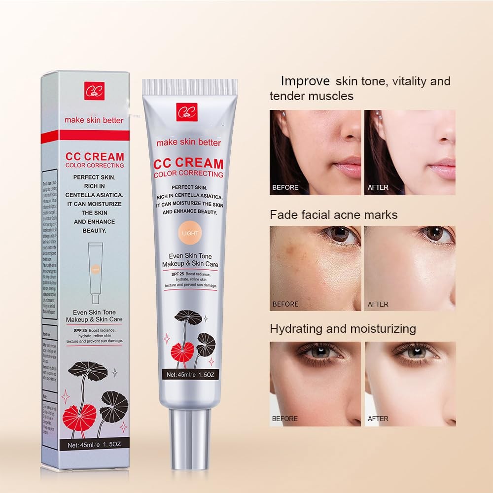 Light Color Correcting CC Cream SPF 25 - Moisturizing Full Coverage Primer