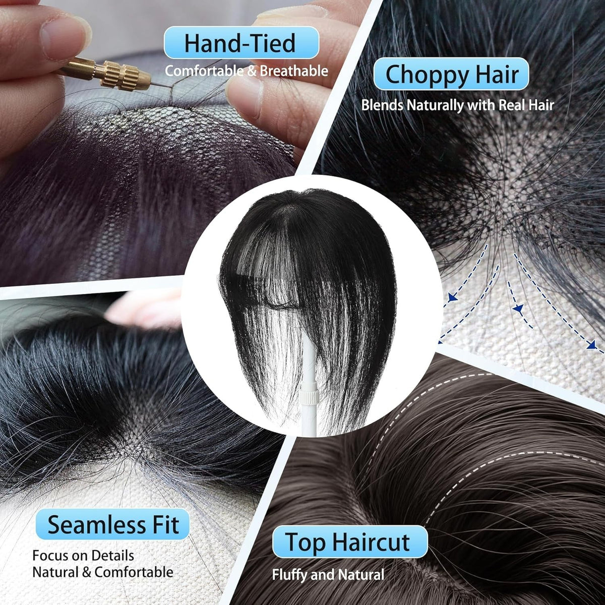 Clip-In Human Hair Bangs Topper - Seamless Natural Volume & Coverage