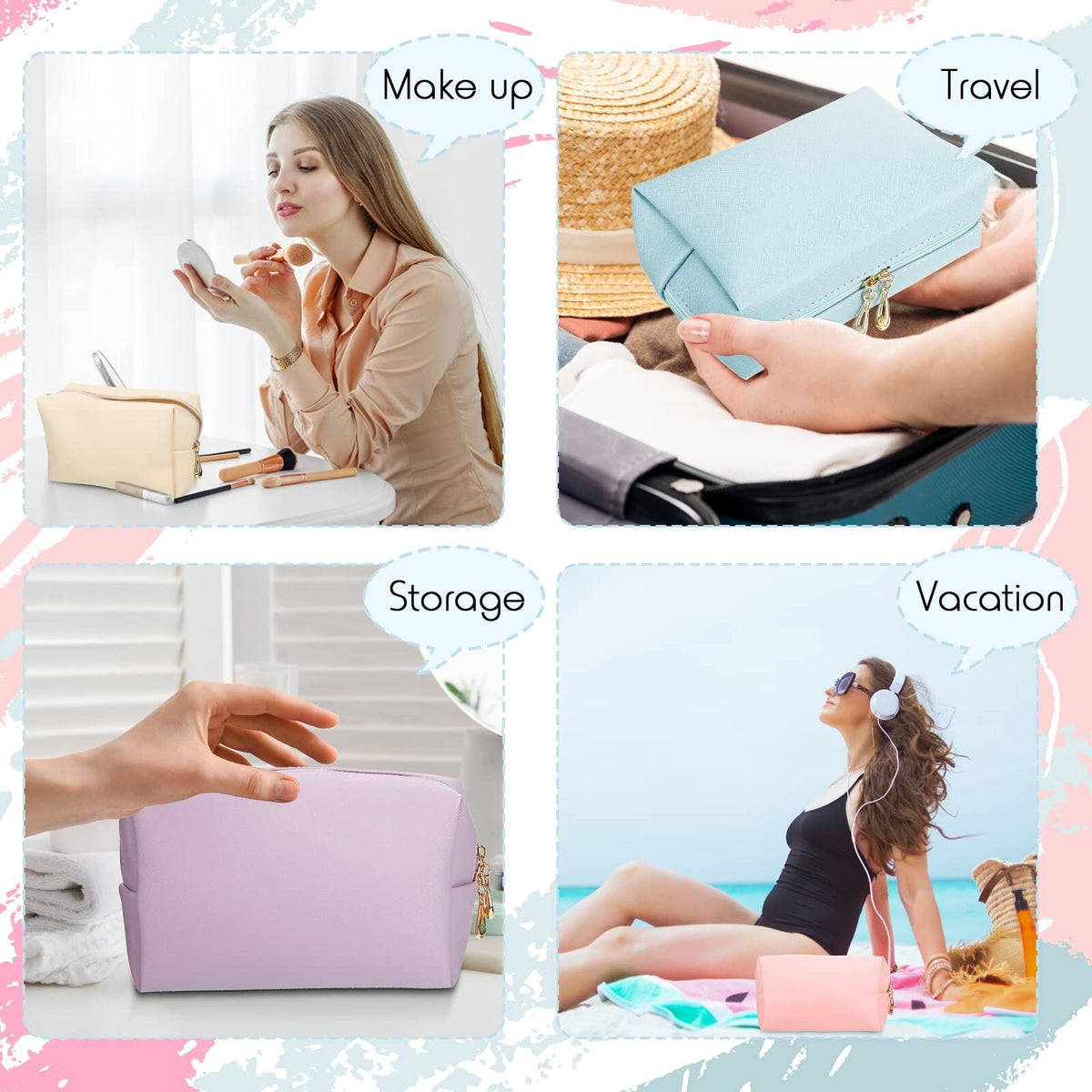 Water-Resistant Leather Cosmetic Bag Set - 9 Pouches Travel Toiletry Organizer