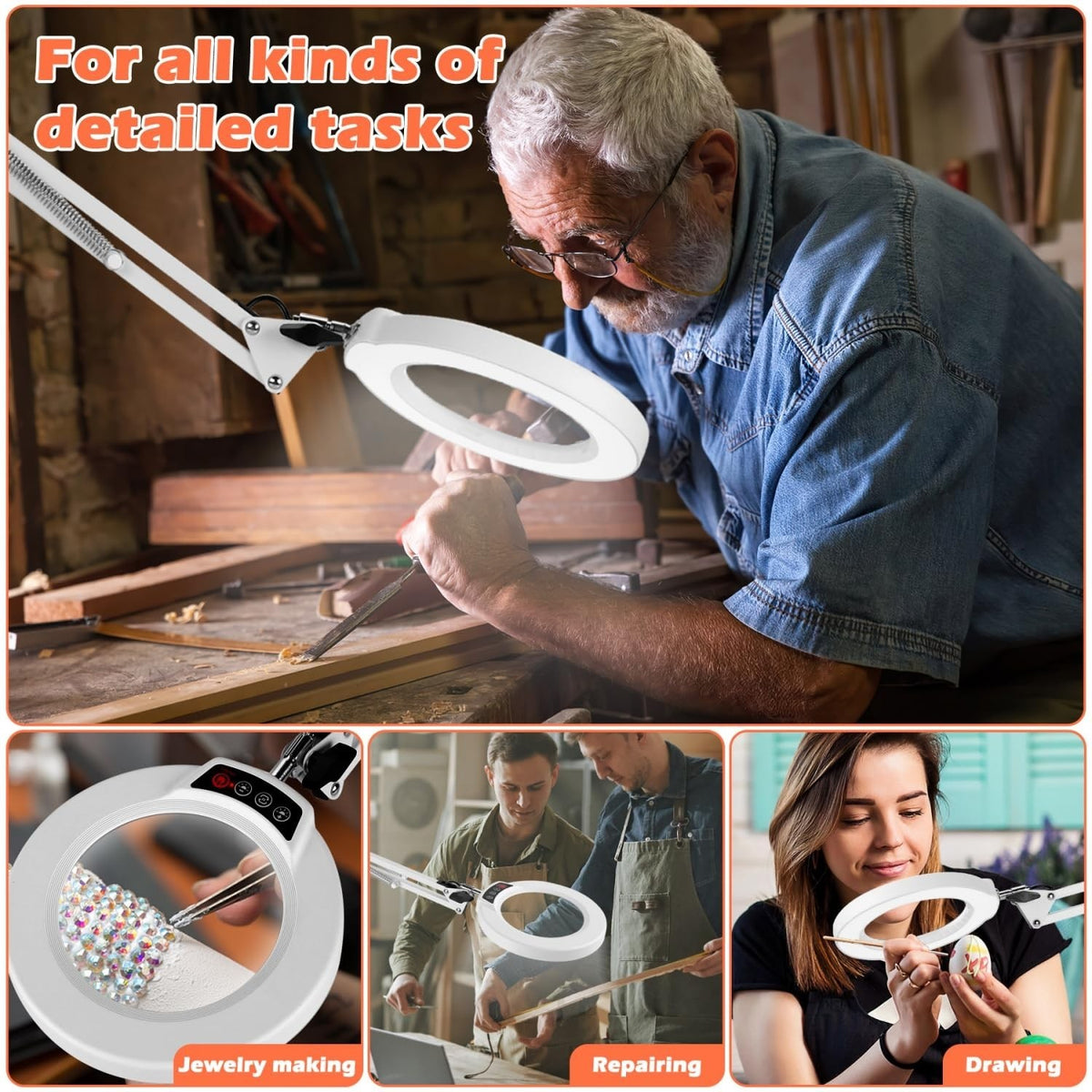 MagnieOpti 10X Magnifying Glass with Light and Stand – Desk Lamp for Craft Reading Sewing