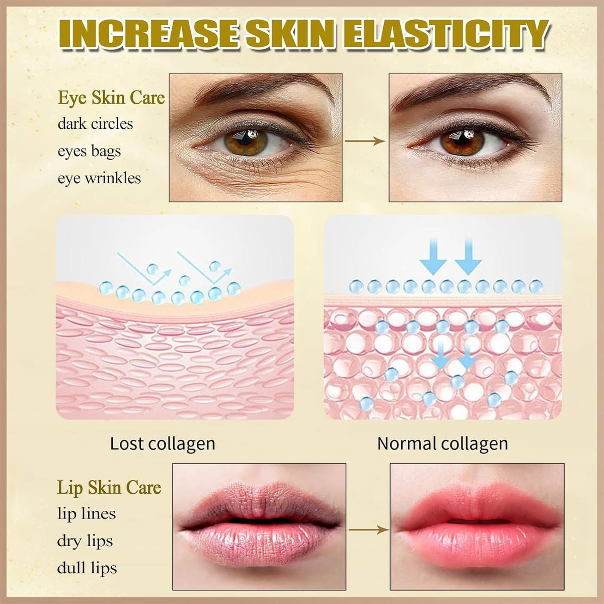 Luxury Gold Eye & Collagen Lip Mask Set - 15 Pairs for Anti-Aging & Hydration