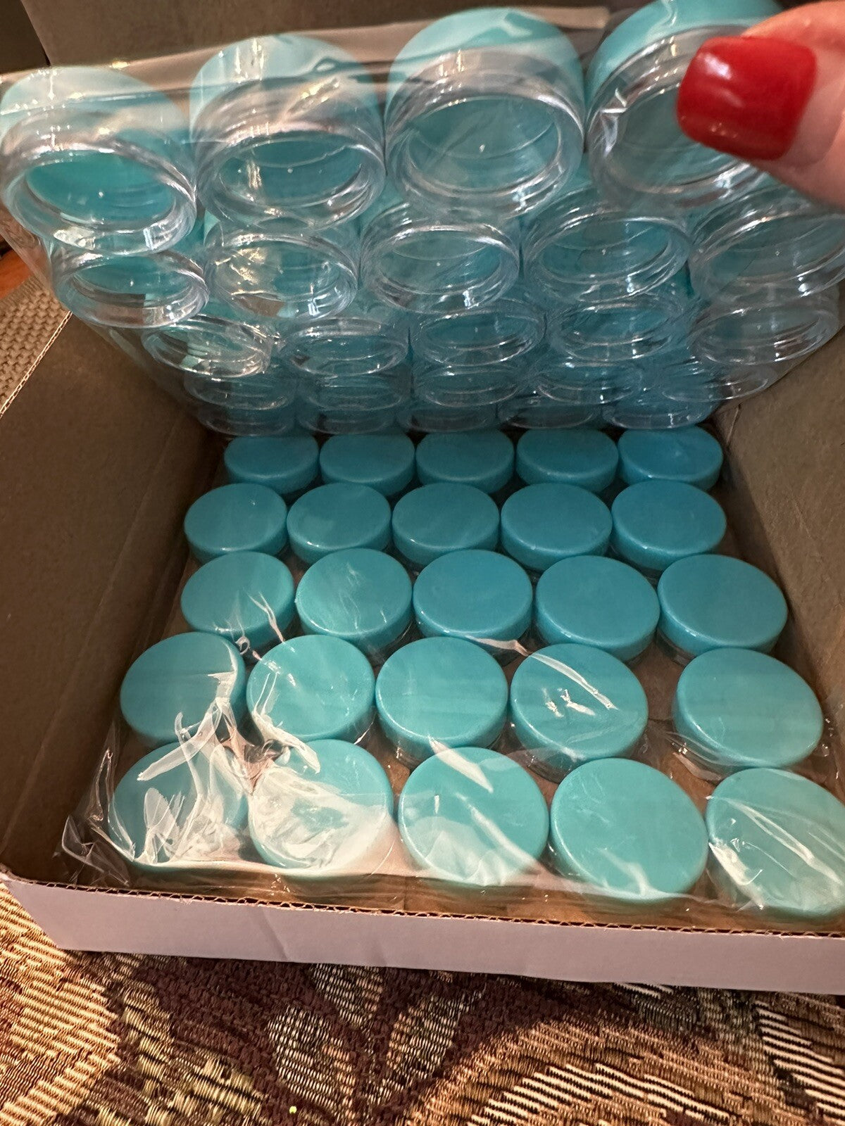 150 Pack Refillable Clear Plastic Jars with Teal Lids for Cosmetics & Travel
