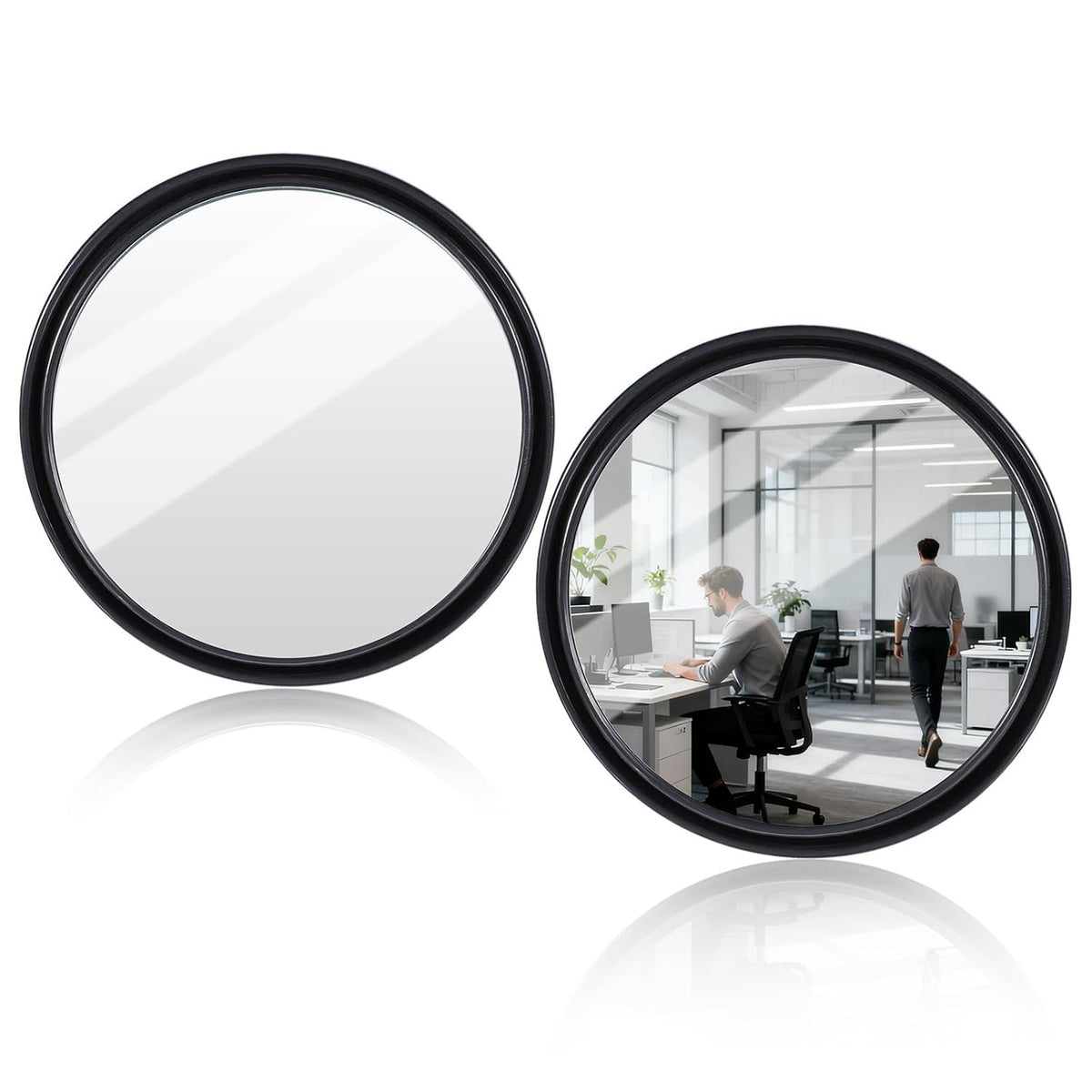 Adjustable Convex Office Desk Cubicle Mirrors - Set of 2, Stick-On Rear View