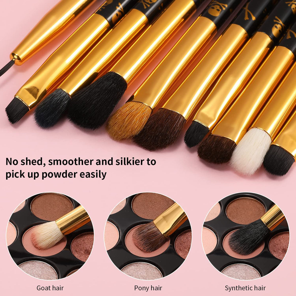 10Pcs Eye Makeup Brush Set with Skull Printed Handles for Eyeshadow & Eyeliner