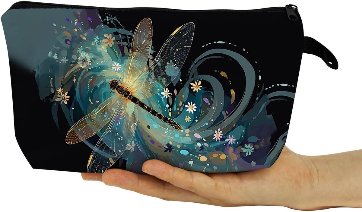 Small Dragonfly Print Cosmetic Bag - Toiletry & Makeup Organizer