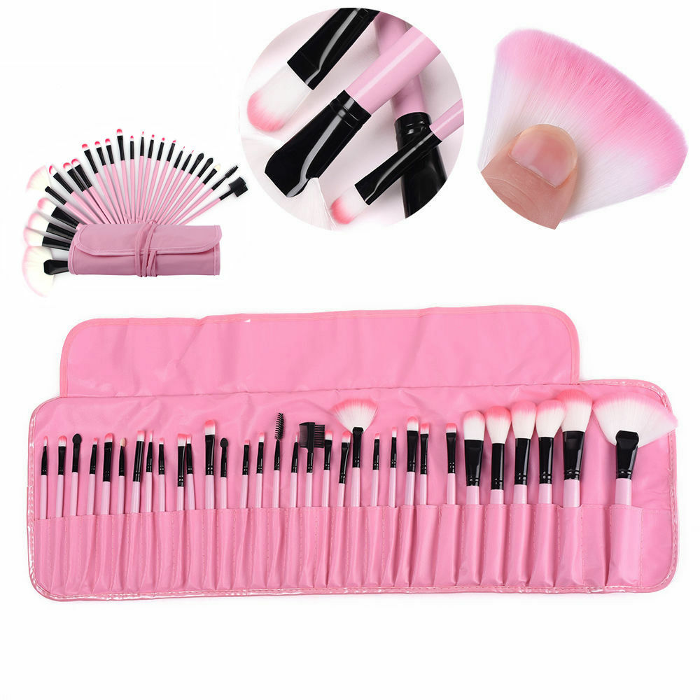 Professional 32-Piece Makeup Brush Set with Cosmetic Bag - Synthetic Hair & Wood Handles
