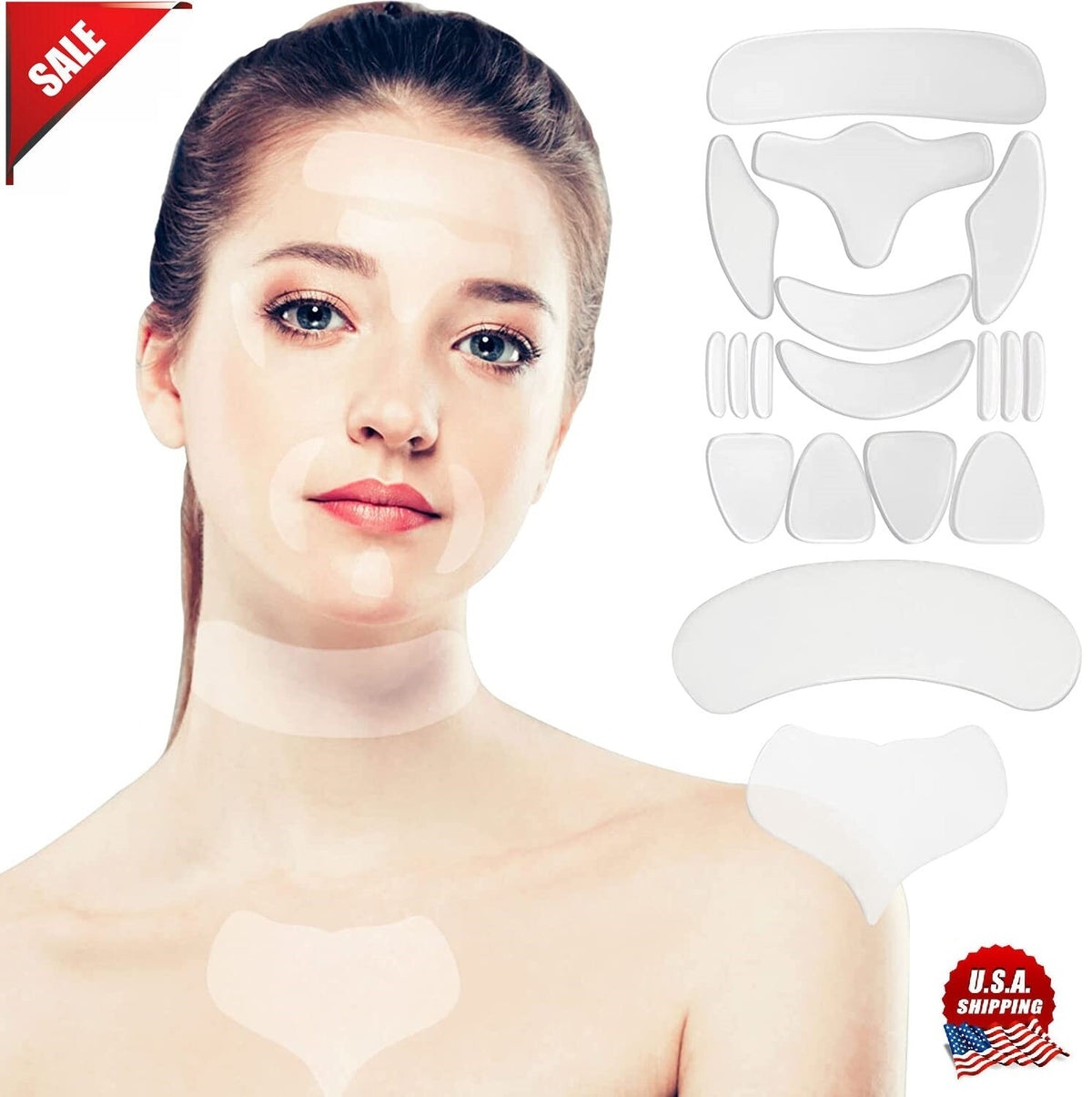 Anti Wrinkle Silicone Face and Neck Patches Set - Reusable Skin Lift Pads