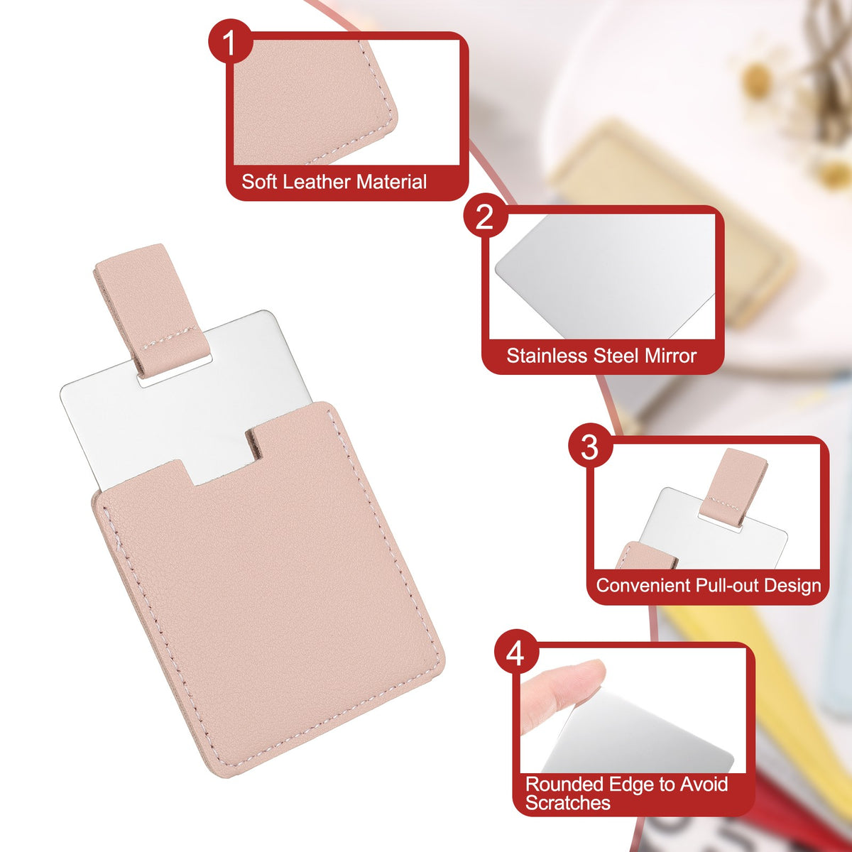 Mini Travel Pocket Mirror Set - Pink, 3 Pieces, Compact & Durable
