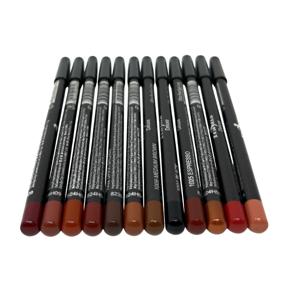 12-Piece Brown Lip & Eyeliner Set - Long Lasting Ultra Fine Pencils