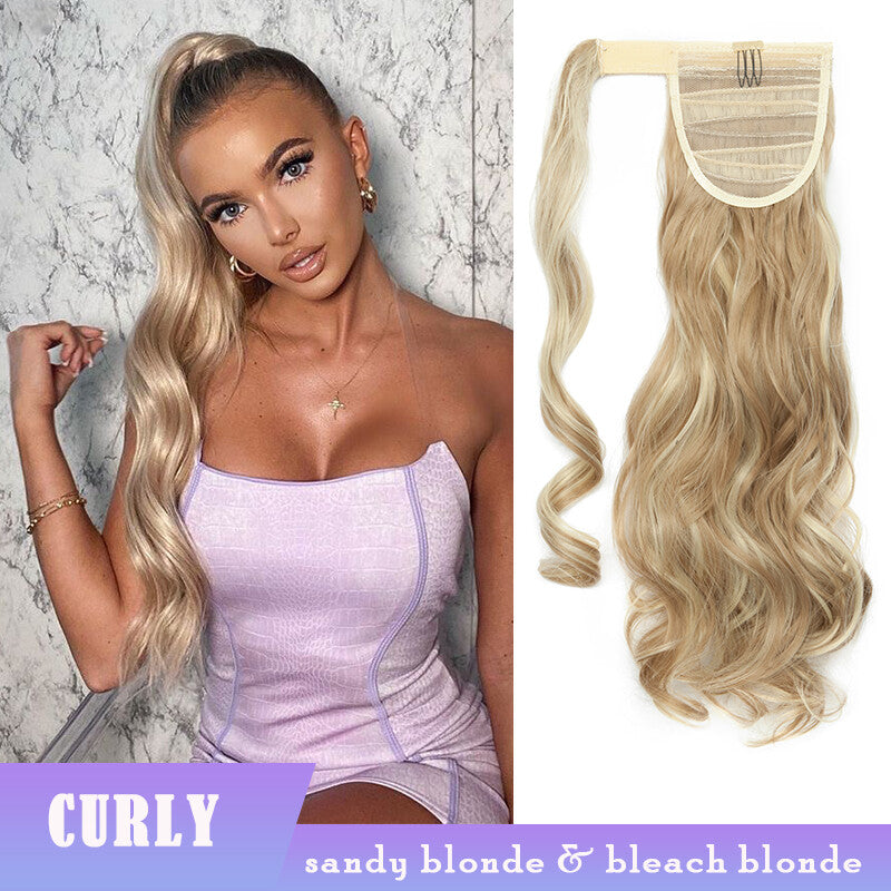 Thick Clip-In Ponytail Hair Extension - Fake Human Hair, Wavy & Straight