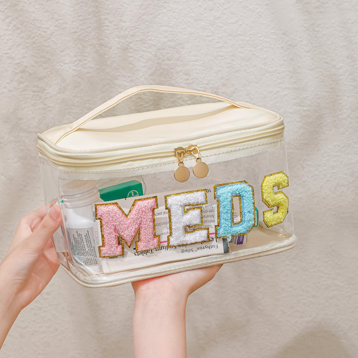 Large Waterproof Chenille Letter Clear Makeup Bag Travel Organizer