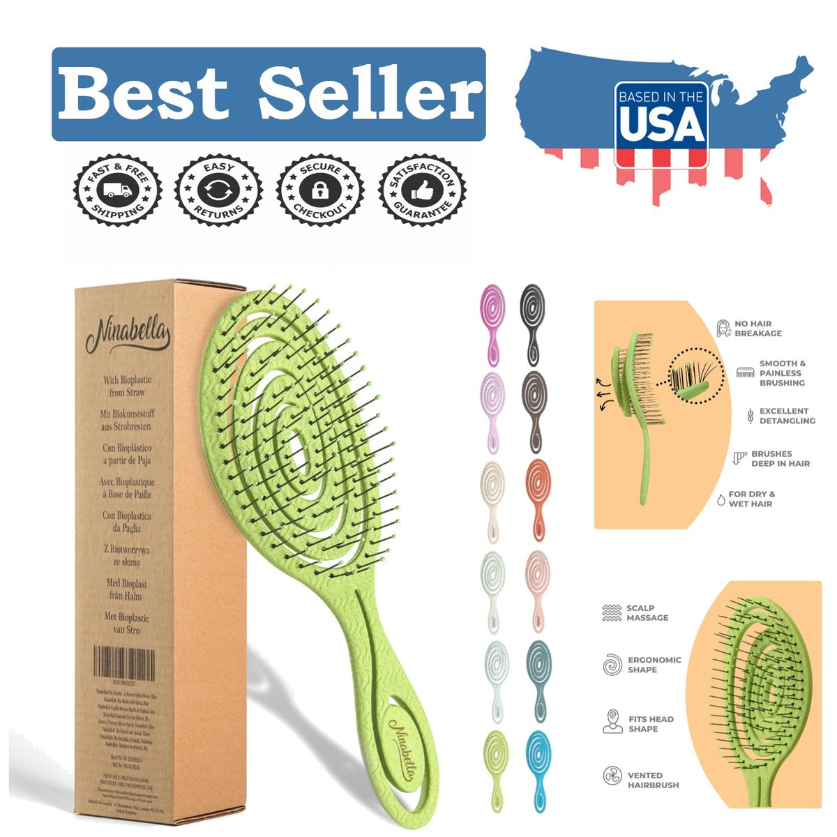 Ergonomic Spiral Detangling Hair Brush - Gentle, Eco-Friendly, Lightweight