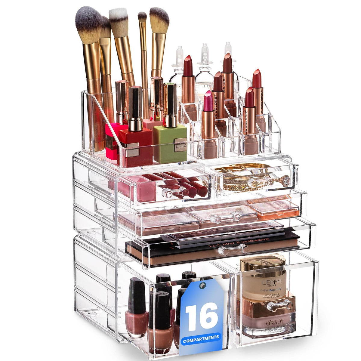 Clear Cosmetic Storage Organizer with 6 Drawers and 16 Compartments
