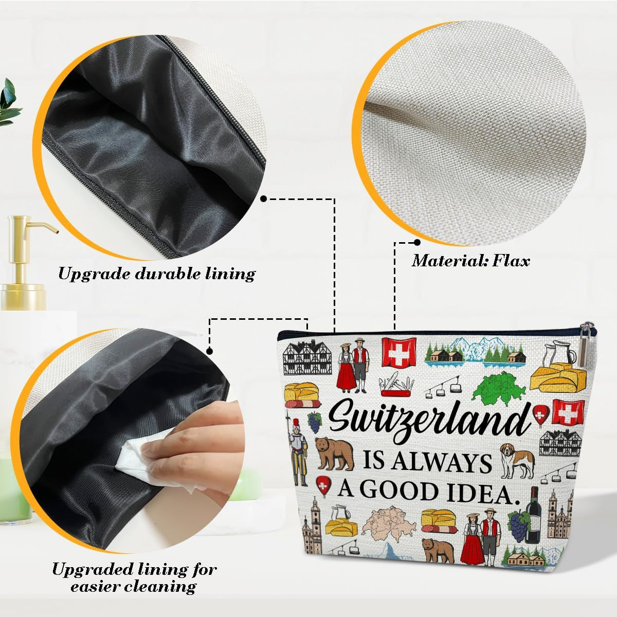 Switzerland Travel Makeup Bag - Large Capacity Cosmetic Organizer, Gift Idea