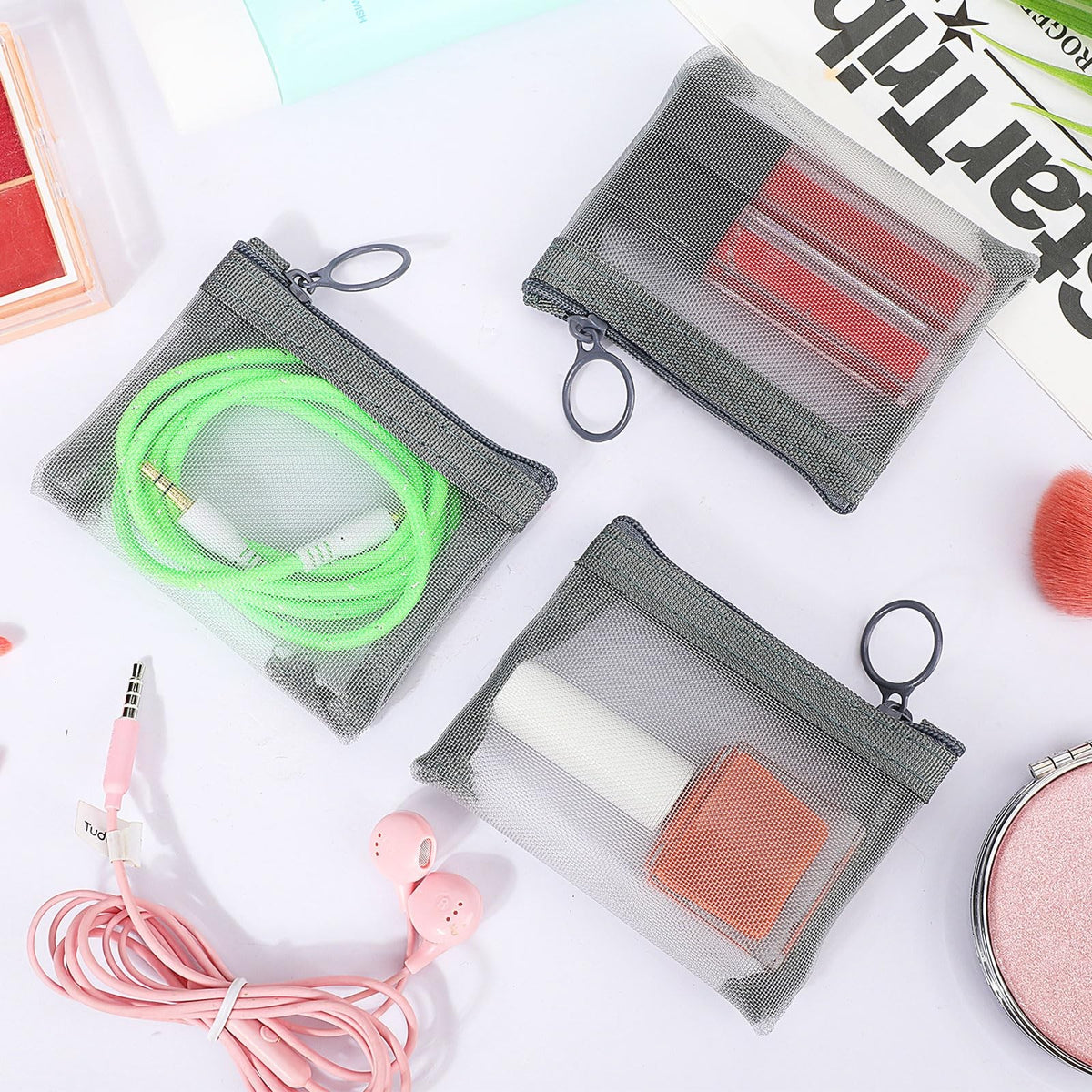 Mini Zipper Mesh Bags 30 Pack - Small Nylon Travel Pouches for Storage & Organization