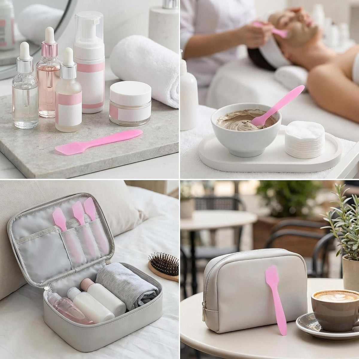 Pink Disposable Cosmetic Spatulas Set - 100 Pcs, 8cm/3inch for Masks & Skincare