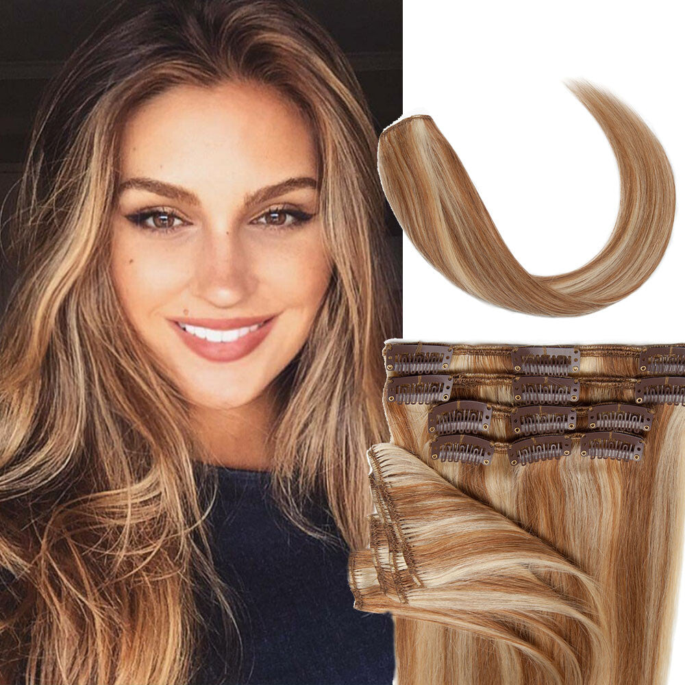 Remy Clip-In Hair Extensions - Full Head 8 Pieces Human Hair, 8-24 Inches