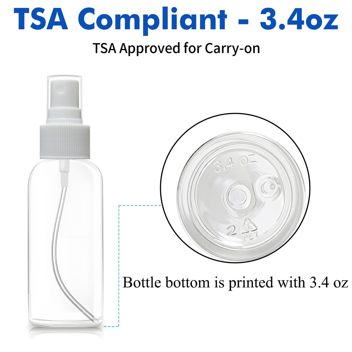 Travel Spray Bottles Set - 5 Refillable 3.4 oz TSA Approved Fine Mist Containers