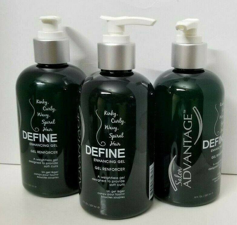 Define Enhancing Hair Gel - Kinky, Curly, Wavy, Spiral Hair - 3 Pack 8oz with Pump
