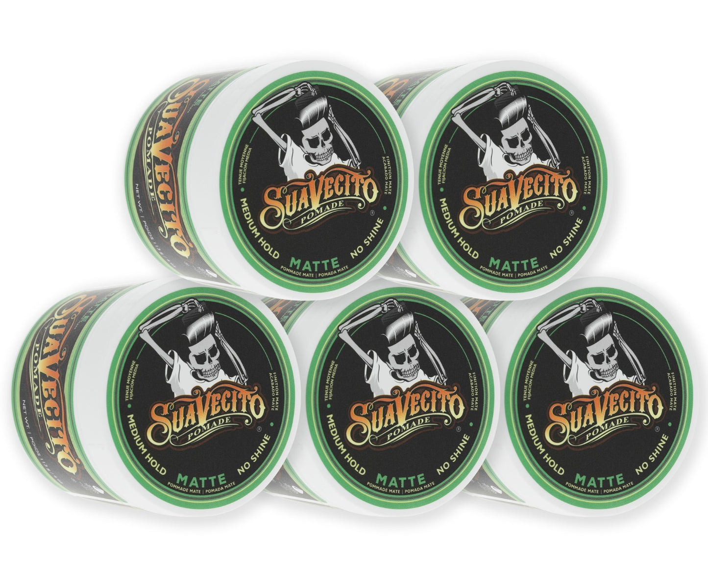 Suavecito Matte Hair Pomade 5-Pack 4 oz Cans - Strong Hold & Natural Finish