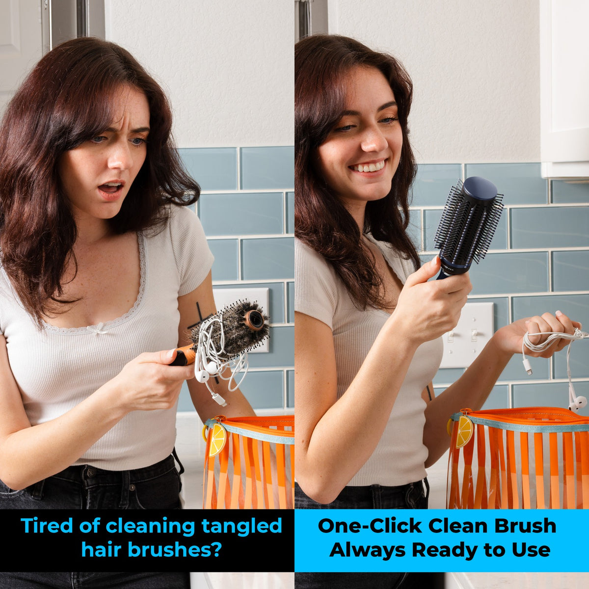 Self-Cleaning Retractable Hair Brush for Women - Navy