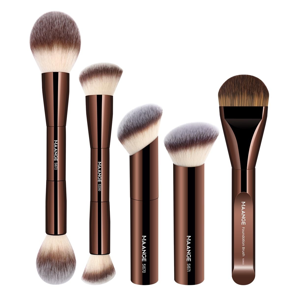 Foundation Makeup Brush Set - Double-Ended Kabuki & Face Brushes, 5 Pieces