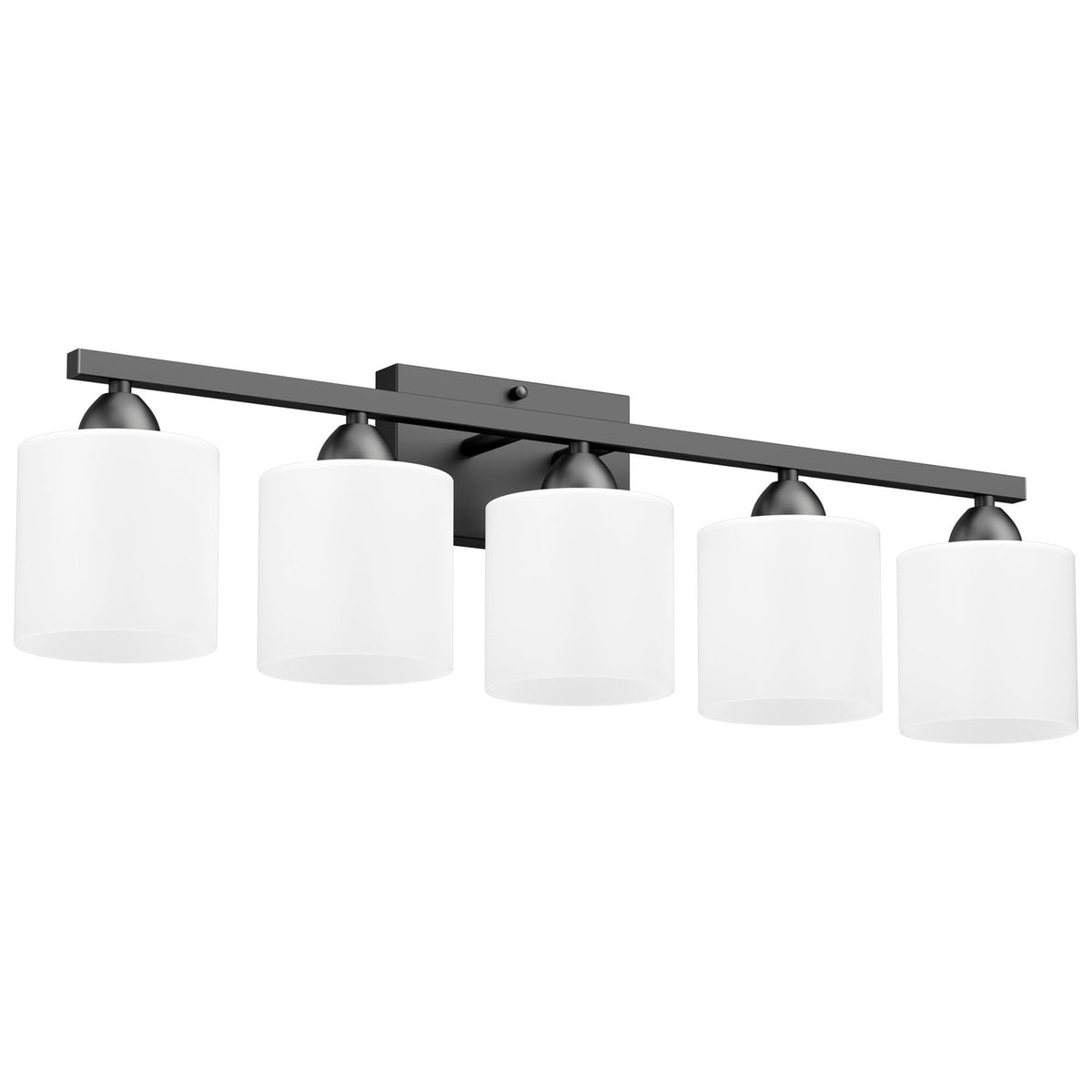 Black Bathroom Vanity Light Fixture with 5 White Glass Shades - Modern Wall Sconce