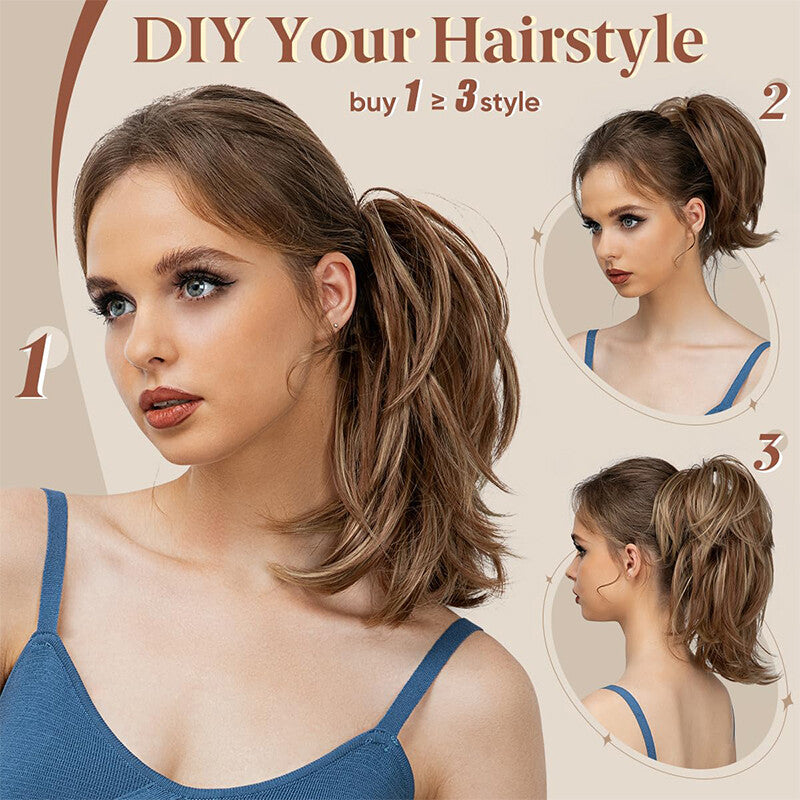 Bendable Clip-In Ponytail Hair Extension - Short 12-Inch Synthetic Bun