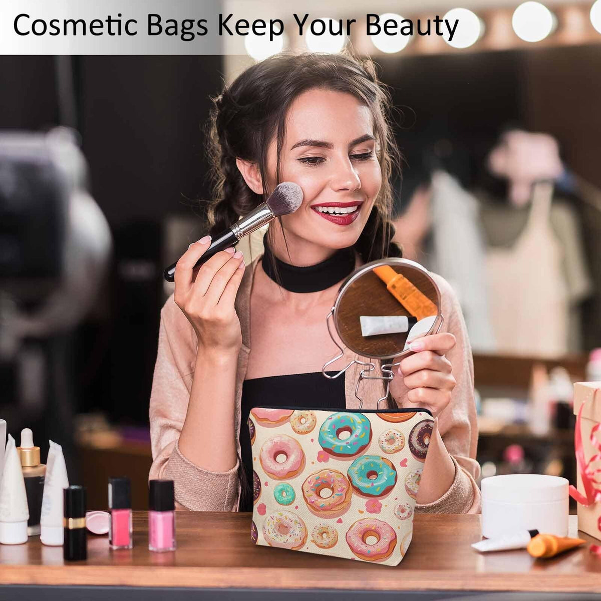 Donuts Cosmetic Bag - Colorful Makeup Pouch with Zipper for Travel
