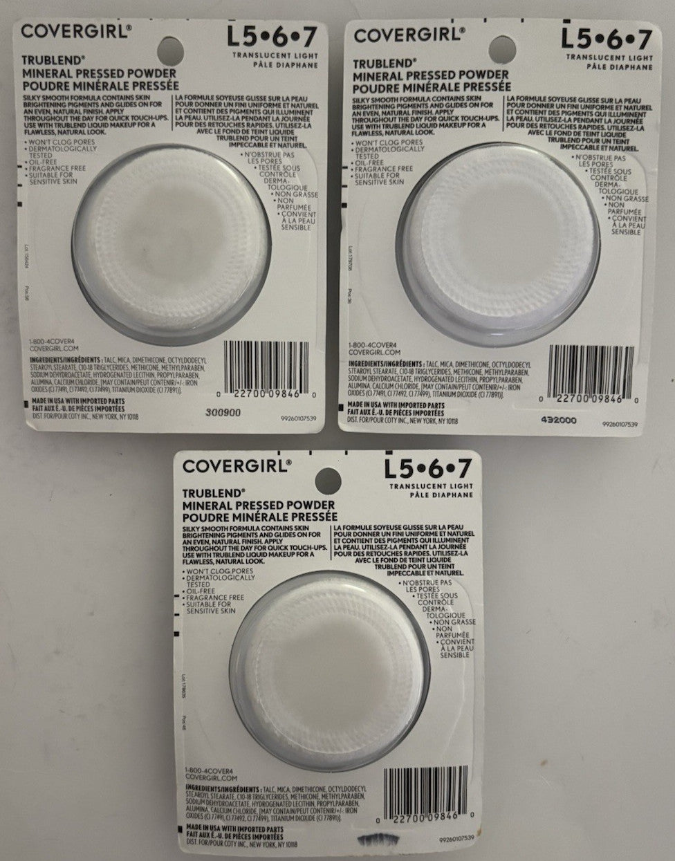 Lot of 3 Covergirl TruBlend Mineral Pressed Translucent Light Powder