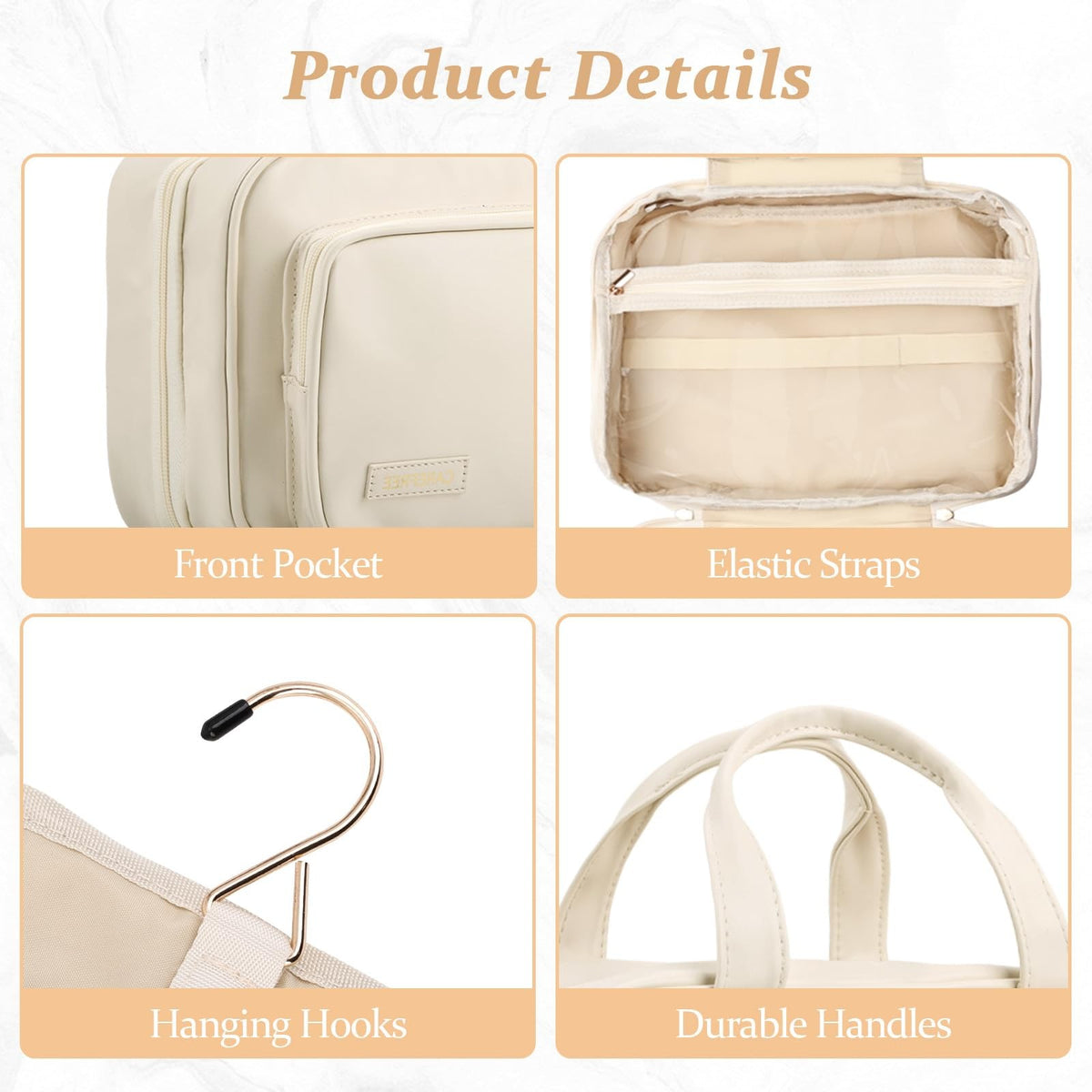 Waterproof Hanging Toiletry Bag for Women Travel Organizer White