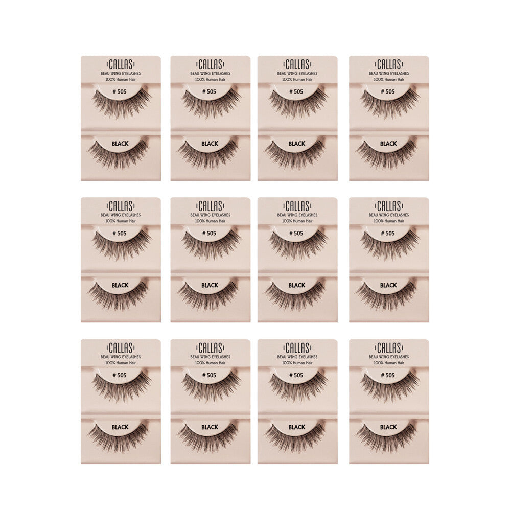 False Eyelashes 100% Human Hair Thick & Sexy Look - Callas Beau #505, 12 Sets