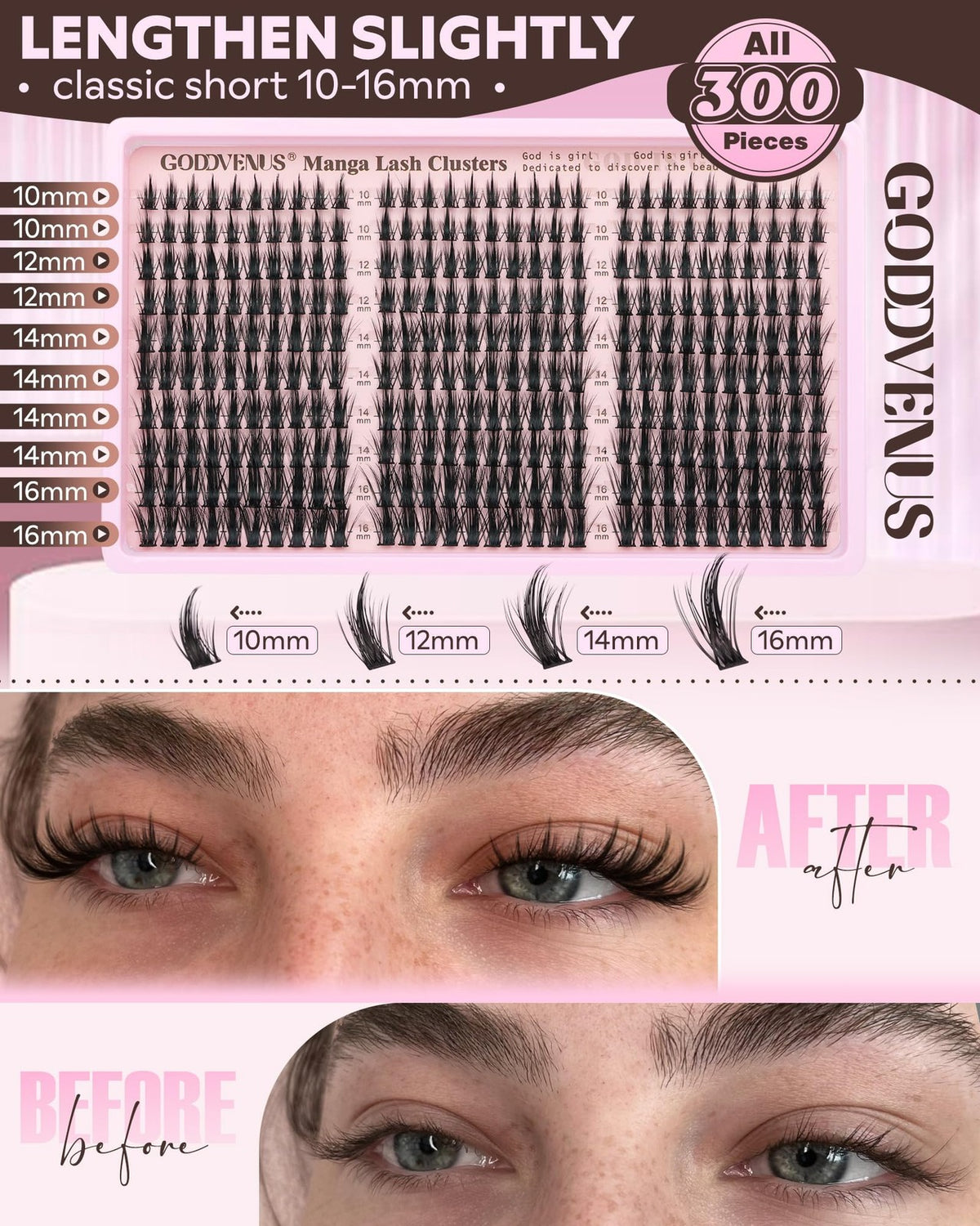 Manga Lash Clusters Kit - Natural 300 Fake Eyelash Extensions, Black, Beginner Friendly