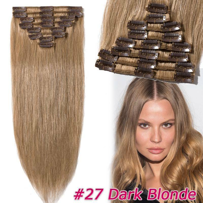 Clip In Human Hair Extensions Full Head 7 or 8 Pieces Remy Hair