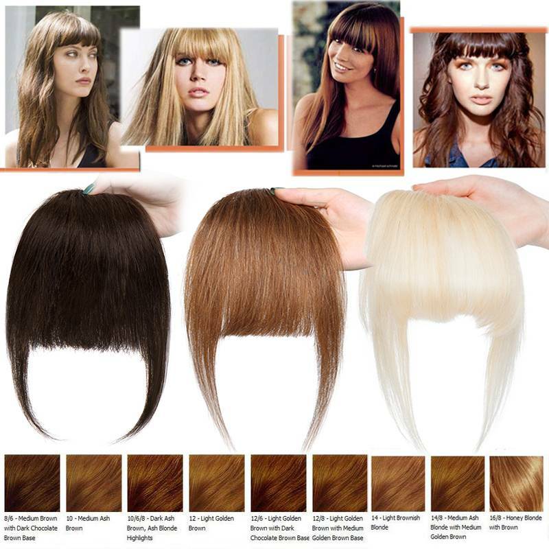 Women Remy Clip-In Hair Extensions Bangs Front Top Piece - Blonde & Dark Colors