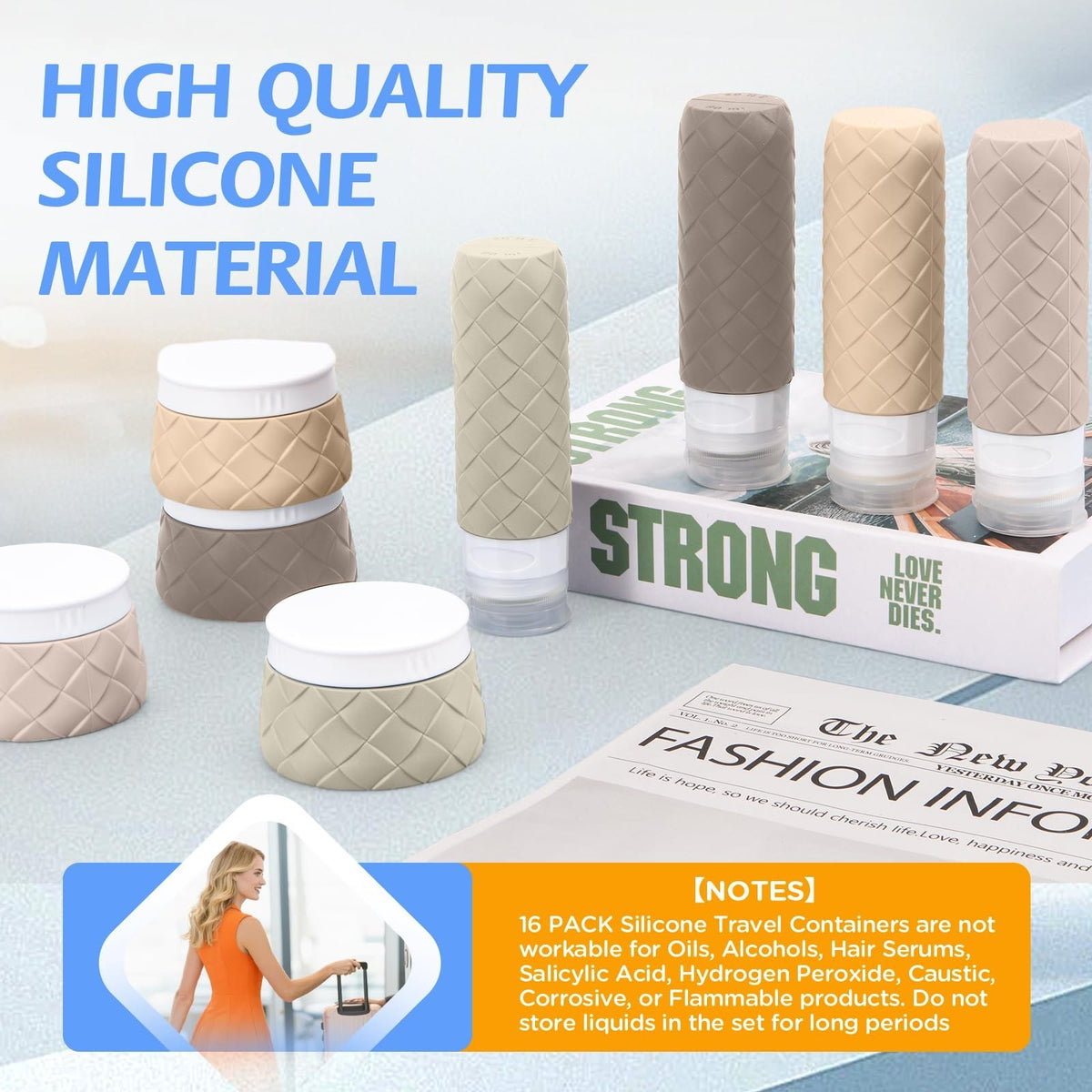 16 Pack TSA Approved Travel Toiletry Bottles Set - Leakproof Refillable Containers