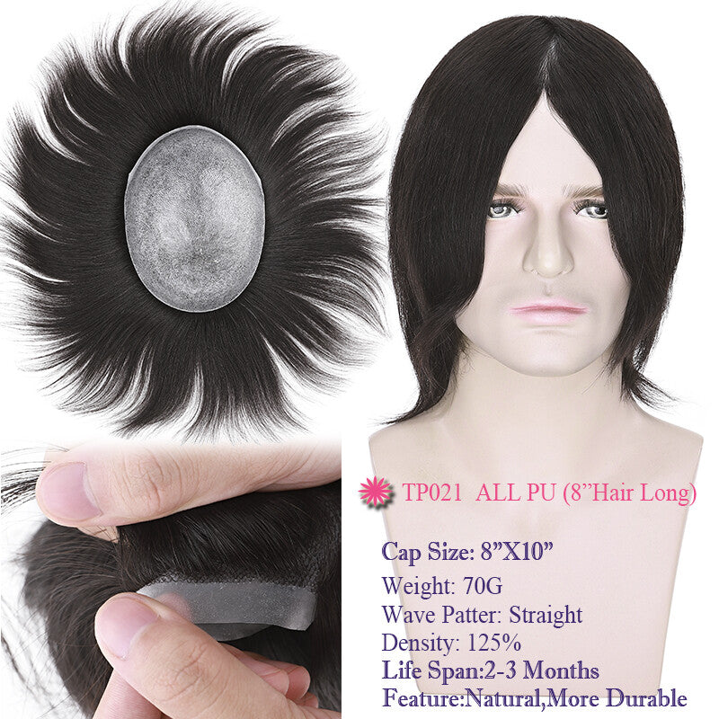 Super Thin Skin Men's Human Hair Toupee Hair Replacement System - Natural Look