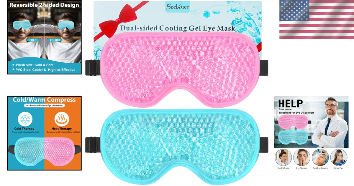 Gel Eye Masks for Cold & Hot Therapy - Reversible Sleep & Migraine Relief Set