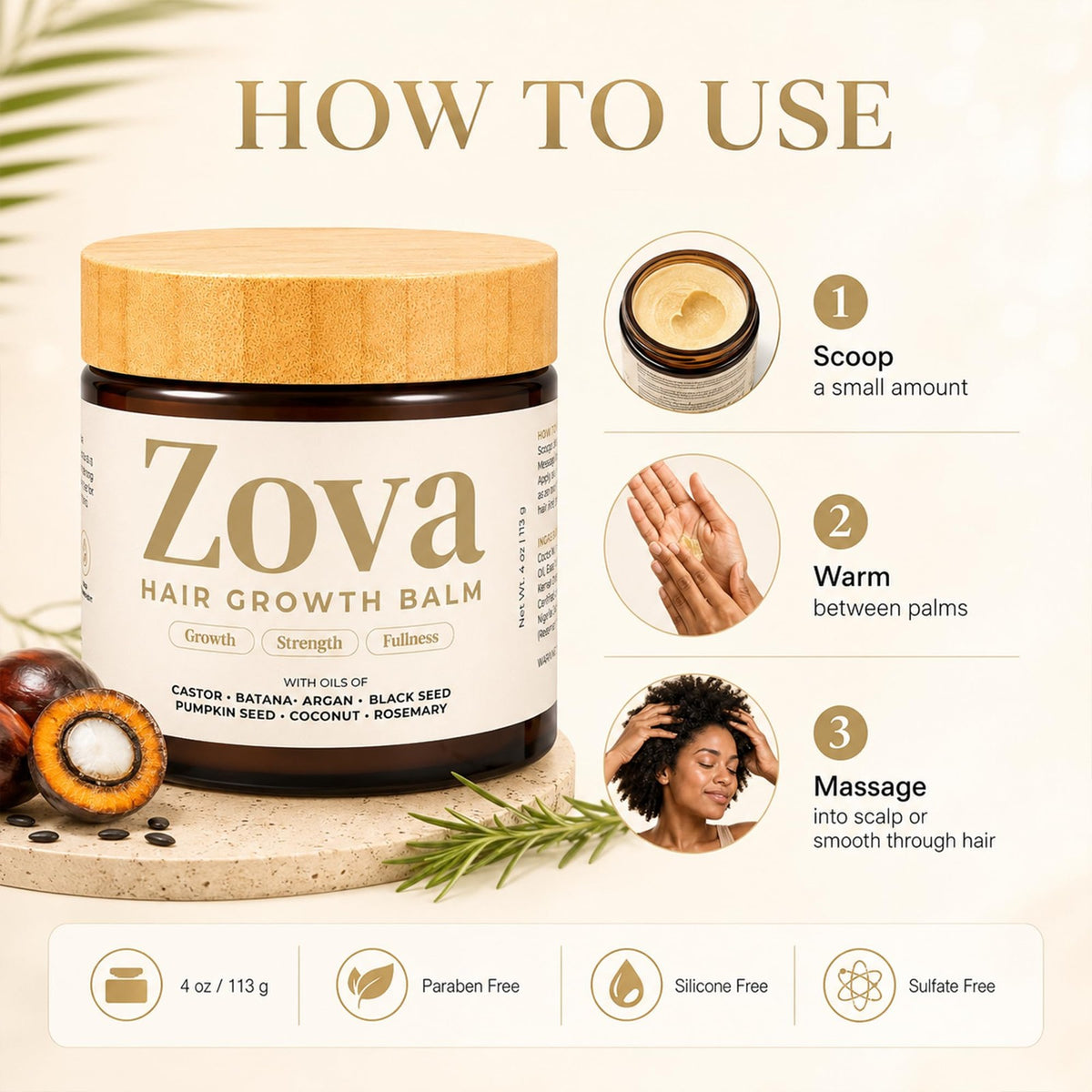 Hair Growth Balm with Castor Argan 4oz - Nourishing Hair Treatment