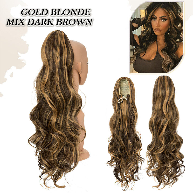 Drawstring Ponytail Hair Extension with Layered Wavy Texture - Thick & Natural-Looking