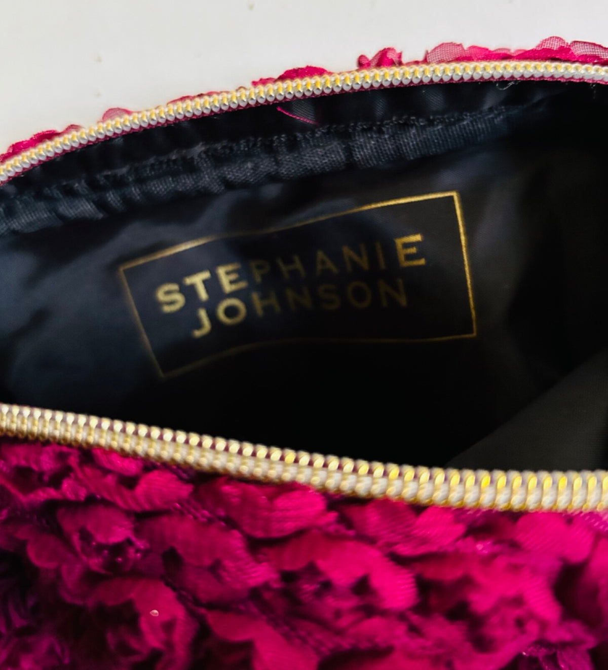 Cherry Red Makeup Bag with Gold Logo - Small Cosmetic & Toiletry Bag