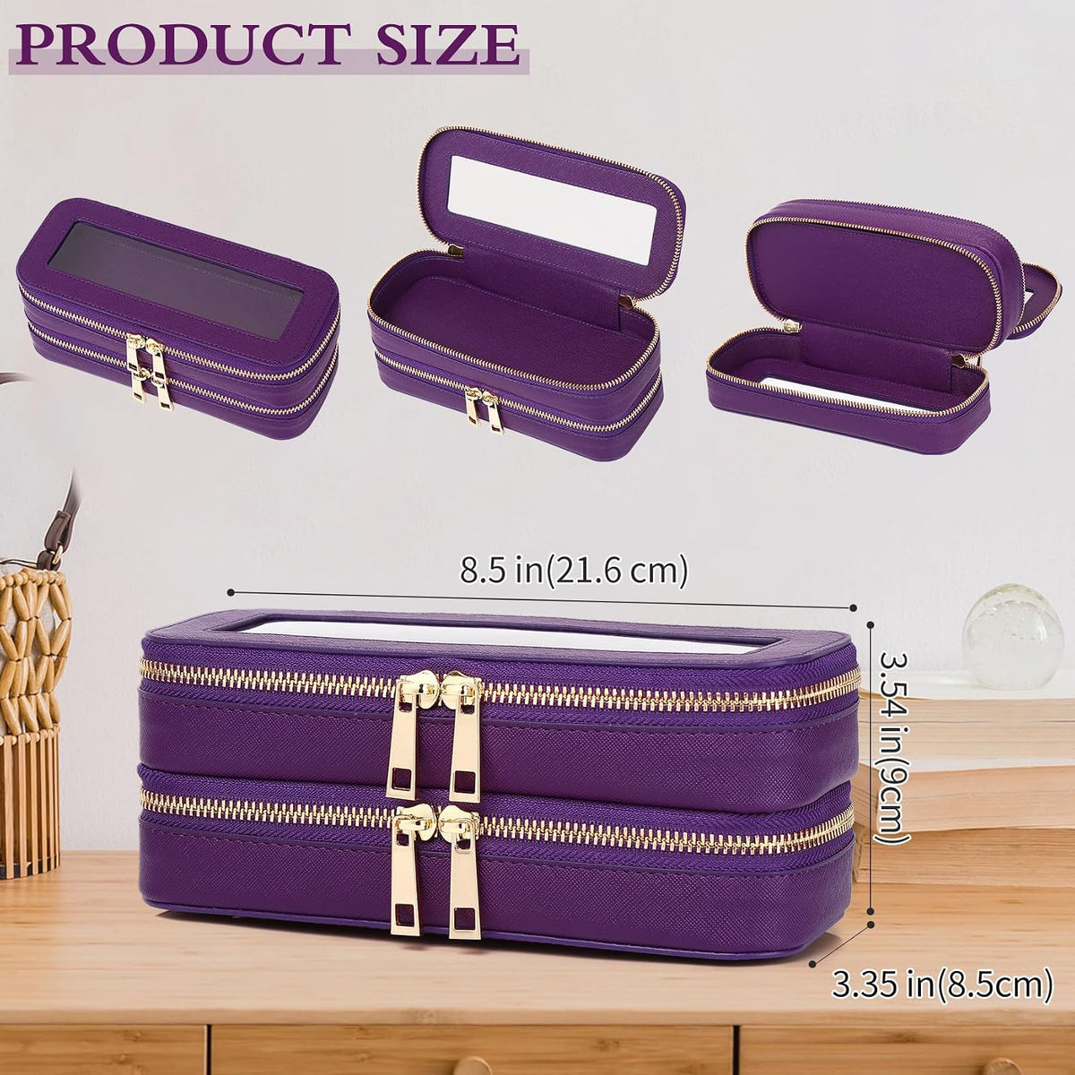 Double Layer Waterproof Makeup Brush Bag with Clear Windows - Travel Organizer