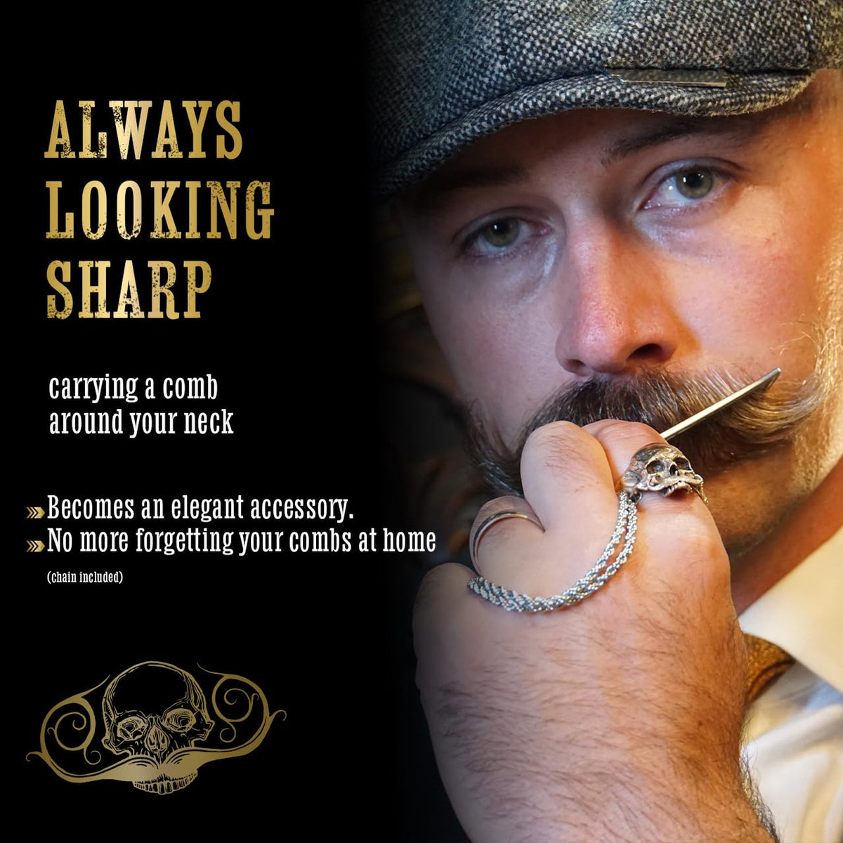 Stainless Steel Mustache Comb Necklace Dual-Sided Grooming Tool for Men